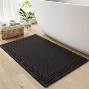 lot 3221 image: RESARE Waffle Bath Mat for Bathroom, Super Absorbent Bathroom Rugs Non Slip Machine Washable, Ultra Soft Quick Dry Boho Bath Rugs with Tassels for Floor, Upgraded Bordered Design, 24x36 Black And White Stock photo approximate