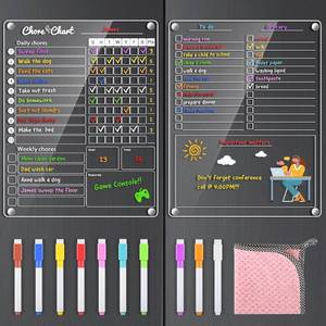 lot 3225 image: Acrylic Magnetic Chore Chart for Kids,Chores Chart for Fridge Refrigerator,Dry Erase Behavior Chore Chart for Multiple Kids,Responsibility Reward Chart for Teens Adults Family,11.5x15 (11list)