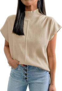 lot 3231 image: Saodimallsu Womens Summer Cap Sleeve Tops Mock Neck Knit Sweater Vest Sleeveless Work Elegant Shirts SIZE L, COLOR IS BLACK