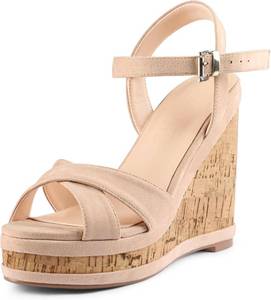 lot 3286 image: MERUMOTE Womens Wedge Heels High Platform Wedge Sandals Buckle Shoes For Summer SIZE 9