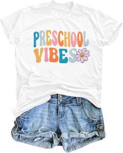 lot 3288 image: Women Preschool Teacher Shirt Preschool Crew Tshirt Rainbow Leopard Graphic Short Sleeve Tee Tops SIZE M