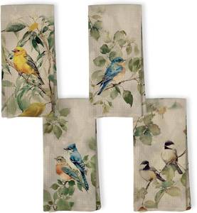 lot 3309 image: Bird Gifts Kitchen Towels Set of 4, Retro Rustic Farmhouse Bird Eucalyptus Botanical Decorative Hand Towel for Bathroom, Birds Lover Gift Dish Tea Towels for Kitchen Decor, 16x24 Inch