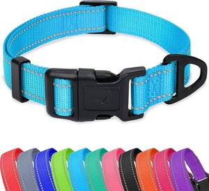 lot 3326 image: Taglory Reflective Adjustable Dog Collars for Puppy Small Medium Large Dogs, Thin Nylon Webbing and Quick Release Plastic Buckle(Aqua Blue, Small)