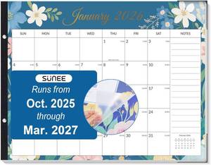lot 5002 image: SUNEE Desk Calendar 2026 Large 22x17 from October 2025 to March 2027, Extra Large Desktop Monthly Calendar Pad 18 Months For Teacher or Family, Desk Top, Floral