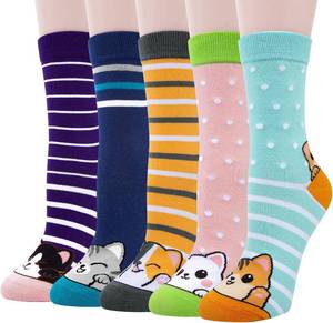 lot 5019 image: 5 Pairs Womens Cat Socks Funny Dog Socks for Ladies Cute Novelty Animal Christmas Gifts for Women