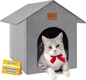 lot 57074 image: Siedihit Outdoor Cat House, Cat Shelter Feral Pet Outside Waterproof Cat House for OutdoorIndoor Cats, Insulated Cat Bed for All Seasons with Cozy Cushion, Easy to Assemble, Grey
