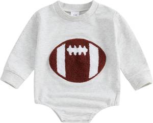lot 57075 image: Karwuiio Baby Boys Girls Fall Winter Outfits Long Sleeve Oversized Football Pullover Sweatshirt Romper Toddler Infant Clothes SIZE 1218 MONTHS
