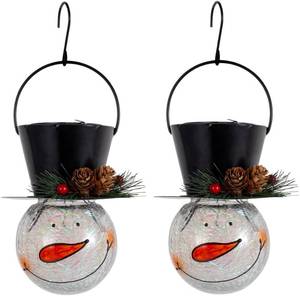 lot 57078 image: Viveta 2Pack Snowman Solar Lantern,Christmas Outdoor Hanging Lanterns, Waterproof Solar Lantern with Crackle Glass Ball for Garden Patio Yard Decor (Pinecone)