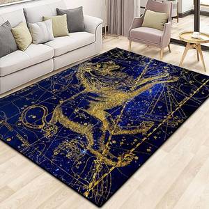 lot 57082 image: Washable Non-Slip Area Rug, Constellation Design Teen Carpet Rug Doormat, Low-Pile Floor Carpet for Computer Children Bedroom Indoor Front Entrance Living Room Office (Yellow Leo, 70 x 55)