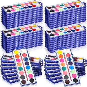lot 57089 image: Jexine 48 Pack 16 Colors Watercolor Paint Set Bulk Washable Watercolor Paint with Brushes for Adults Art Activities Painting Party Craft Accessories