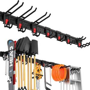 lot 57092 image: Garage Tool Organizer Wall Mount, Upgraded 48 Heavy Duty Garage Storage Tool Rack, Thickened Metal Wall System with 7 Adjustable Anti-Slip Hooks, 550 lbs Load Capacity, Reinforced Locking, For Garden