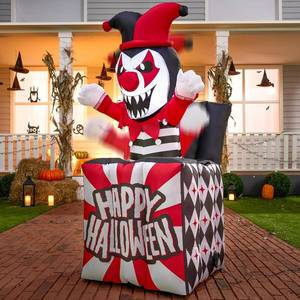 lot 64001 image: Joiedomi 5 Ft Halloween Inflatables Animated Clown Decorations Outdoor, Halloween Inflatable Decor with Built-in LEDs Animatronics Clown Blow Ups Party Decoration Outside Indoor for Yard Lawn Garden