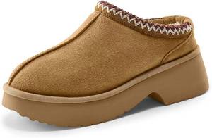 lot 64011 image: Vilanva Platform Clogs for Women Cozy Suede Fall Slippers with Warm Fur Lined Slip on Shoes Outdoor Indoor House SIZE 8