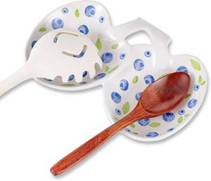 lot 64018 image: TEATALK Spoon Rest for Stove Top Ceramic Spoon Holder, Cooking Spoon Rest for Kitchen Counter Decor, Heat-Resistant (White and Blue)