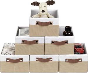 lot 64033 image: HNZIGE Collapsible Storage Bins, 6 PCS Fabric Small Storage Bins for Organizing Shelves, White&Beige, 11.8 x 7.8 x 5.1 inches