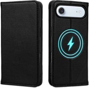 lot 64043 image: Wallet Case for iPhone Air 6.5, Genuine Leather Flip Folio Case Compatible with Magsafe, RFID Blocking Magnetic Card Holder Kickstand Cover Men Women for iPhone Air, Black