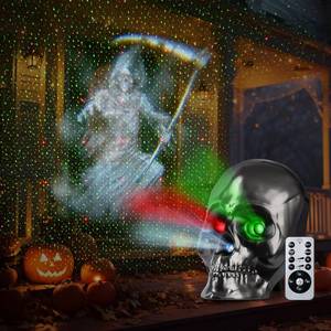 lot 64069 image: Halloween Projector Lights, Ghost Skeleton Halloween Laser Lights in Skull Shape, 5 Modes and Spooky Screams, Halloween Party Decor with Remote Control Timer for Halloween Decorations Indoor