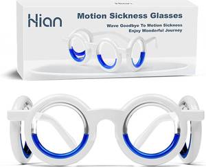 lot 64070 image: Hion Motion Sickness Glasses,Relieve Carsickness Airsickness Seasickness,Ultra-Light Portable Nausea Vertigo Glasses, No Lens Liquid Glasses for Adults or Kids