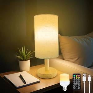 lot 64071 image: Remote Control Bedside Table Lamp with Wireless Charger & USB AC Ports, 3 Color Dimmable Nightstand Lamp for Bedroom, Living Room, Office