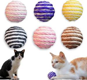 lot 64106 image: 6-Pack 1.7 Sisal Cat Ball Toy - Woven Natural Plants Fibers Cat Toys Balls with Bell Inside, Interactive Cat Toys for Indoor Cats Kitten,Motion Activated,Chasing