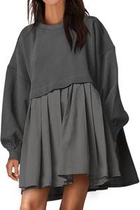 lot 64111 image: ANRABESS Women Sweatshirts Dress Oversized Long Sleeve Patchwork Casual Loose Pleated Pullover Mini Dress Fall Outfits 2025 Dark Grey Small