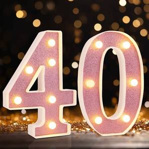 lot 64118 image: Led Light Up Numbers, 40th Birthday Decorations, Marquee Numbers Lights, Battery Powered Light Up Sign for 30 Decor Party (Pink Glitter)