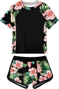 lot 64123 image: ADUKIDE Girls Rash Guard Swimsuit 2-Piece Bathing Suit UPF 50 Summer Beach Swimwear Size 7-16T, COLOR IS GREEN