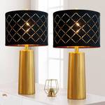RORIANO Set of 2 Modern Table Lamps for Living Room Bedroom, Gold Nightstand Resin Lamps with Black Grid Shade, Contemporary Desk Lamps for Bedside End Tables, 2 Bulbs Included (Gold)