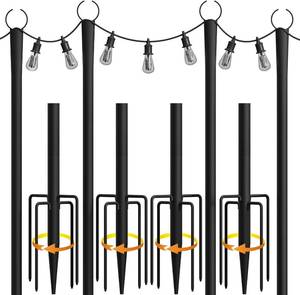 lot 3400 image: 4 Pack String Light Poles, 10Ft Light Poles for Outside, Metal Poles with Fork, Lighting Hanging Post Accessories for Patio Decor Garden Backyard Yard Front Porch Outside Decorations