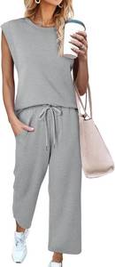 lot 3665 image: CHICZONE Two Piece Summer Sets for Women Casual Travel Vacation Outfits Wide Leg Crop Pants Lounge Sets SIZE S, COLOR IS BLACK&nbsp