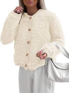 lot 3672 image: PRETTYGARDEN Womens Faux Fur Coat 2026 Fall Fuzzy Fleece Button up Shearling Cropped Jackets Winter Trendy Outerwear SIZE XXL