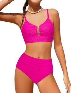 lot 3676 image: BAVADER Girls Swimsuit High Waisted Girls Bathing Suit V Neck Cutout Two Piece Swimwear Ruched Solid Padded Bikini Sets 9-10y