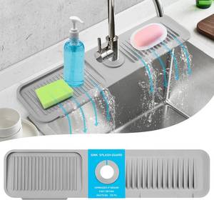 lot 3687 image: 24Longer Silicone Faucet Mat for Kitchen Sink,5  Slope Faucets Draining Mat Bathroom Sink Splash Guard Mat Kitchen Sink Splash Guard Accessories(Grey 24.0 x 5.5