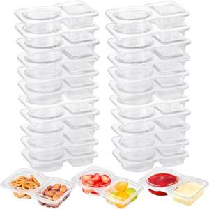 lot 3725 image: Reusable Snack Containers with Lids, 25 Set Plastic Snack Pack Containers, Double Compartment Sauce Container, Condiment Snackle Box for Meal Prep, Office, School, Travel, Camping