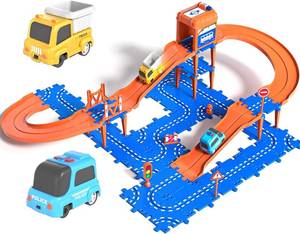 lot 3726 image: Doloowee DIY Car Tracks for Toddler, Toys for 3 4 5 Year Old Boys, Puzzle Racer Car Track Set with 2 Cars, Toys Gifts for Toddler 3 4 5 Years Old