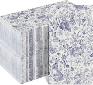 lot 3727 image: Janlaugh 100 Pcs Blue White Easter Napkins Chinoiserie Bunny Napkin for Decoupage Easter Paper Disposable Tableware Retro French Country Toile De Jouy Party Supplies for Guest Luncheon Dinner Supplies