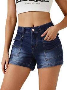 lot 3732 image: SOFIAS CHOICE Women Denim Jean Shorts Mid Rise Summer Casual Stretchy Cargo Shorts Blue Small