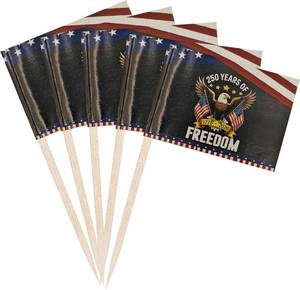 lot 3741 image: stidsds 100 Pcs 250 Years America Toothpick Flags USA Eagle Design Flag,Mini Small USA 250th Anniversary Patriotic Design Cupcake Toppers Stick Flags July 4th Theme Cocktail Fruit Decoration