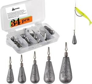 lot 3753 image: Fishing Weights Drop Shot Sinker Rig Kit 34pcs Trokar with Lead for Bass Fishing with Tackle Box