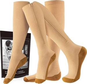 lot 3776 image: cerpite Zipper Compression Socks, 2 Pairs 15-20 mmHg Closed Toe Compression Stockings for Men Women SZIE XXL