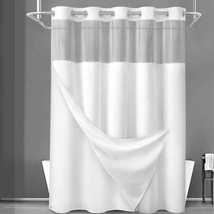 lot 3781 image: No Hook Shower Curtain and Liner Set,Shower Curtain with Liner White Hotel Waffle 75 L x 72 W