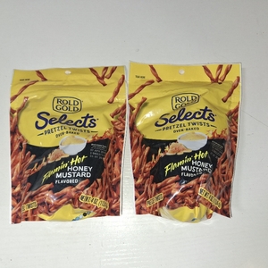 lot 3782 image: 2 Bags Rold Gold Selects Oven-Baked Flamin Hot Honey Mustard Flavored Pretzel Twists 4 oz