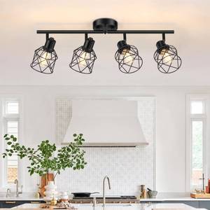 lot 7271 image: Baocuz 4-Lights Semi Flush Mount Ceiling Light, Adjustable Multi-Directional Light Fixtures, Rotatable Farmhouse Light Fixtures Mount with Metal Cage for Dining Room, Living Room - Retail $41
