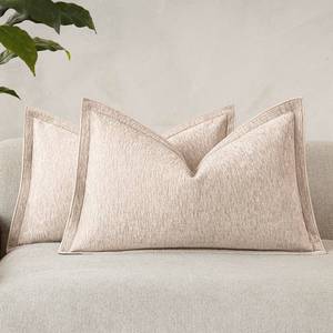 lot 7285 image: vivrudil Decorative Chenille Luxury Throw Pillow Covers with Wide Edge, Textured Lumbar Pillowcases, Soft Velvet Cushion Cover Home Decor for Couch Sofa Chair Living,12x20 Inch, Set of 2, Light Beige - Retail $24