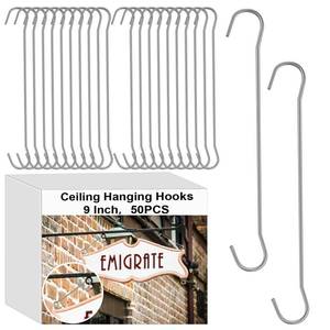 lot 7307 image: Zonon 50 Pack 9 Inches l Metal Double C Hooks Ceiling Hooks for Banners, Posters, Signs Display Hanger for Ceilings and Windows - Retail $15