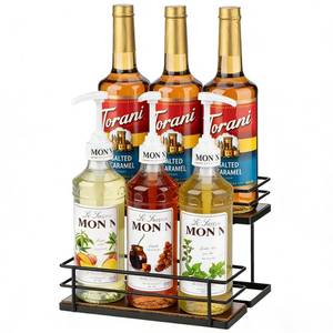 lot 7308 image: EFYSE Coffee Syrup Organizer rack, 2 Tier Syrup Holder(6 Bottle Capacity) for coffee bar syrup storage,kitchen condiment organization and wine display. - Retail $17