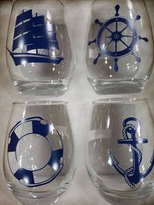 lot 7310 image: Nautical Themed Glass Mug Set with Ship and Maritime Designs - Retail $15