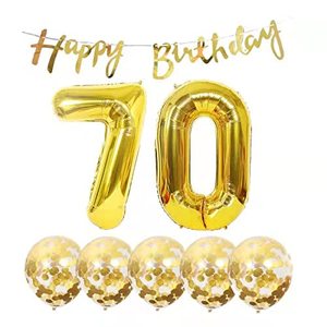 lot 7313 image: Chaungfu 70th Birthday Decoration Happy Banner Balloons 70 Years Old Birthday Party Supplies Helium Balloons Number Balloons Latex Balloon Foil Balloon, 70th Gold Birthday Party Decoration
