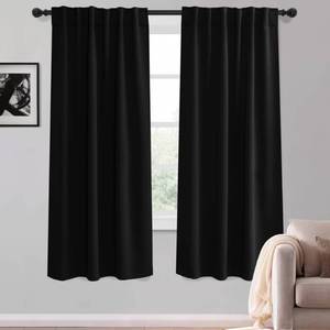 lot 7317 image: KGORGE Black Blackout Curtains 63 inch Length, Room Darkening Thermal Insulated Noise-Reducing Black Out Curtains for Bedroom Living Room Windows, Back Tab Rod Pocket, W52 x L63 inches, 2 Panels - Retail $16