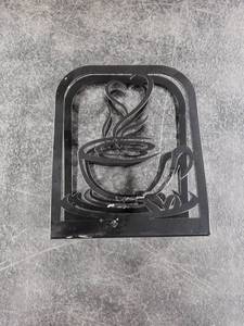 lot 7319 image: Black Metal Coffee Cup Napkin Holder with Heart Design - Retail $8